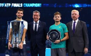  during the singles final against **** during day eight of the 2017 Nitto ATP World Tour Finals at O2 Arena on November 19, 2017 in London, England.