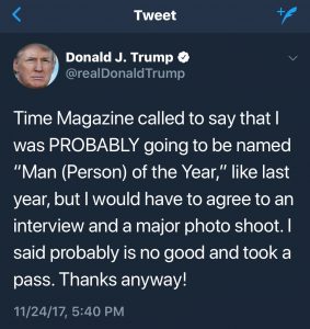 Тръмп Туитър съобщение списание Time