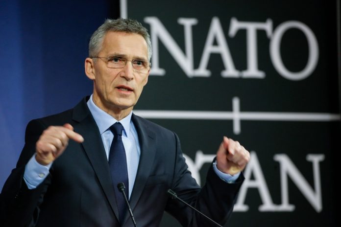 на снимката Генералният секретар на НАТО Йенс Столтенберг Генералният секретар