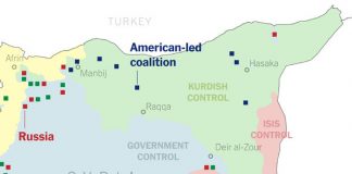 В червено е територията все още контролирана от “Ислямска държава” Източник: New York Times