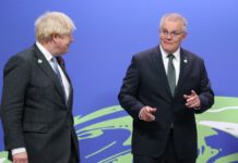 На снимката: британският премиер Борис Джонсън и австралийският премиер Скот Морисън