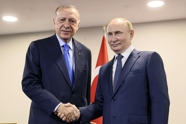 На снимката турският президент Реджеп Тайип Ердоган и руският президент