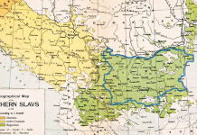 Ето една стара етнографска карта на южните славяни. Долу вляво си пише: словенци, сърбо-хървати, българи. За македонци не пише.