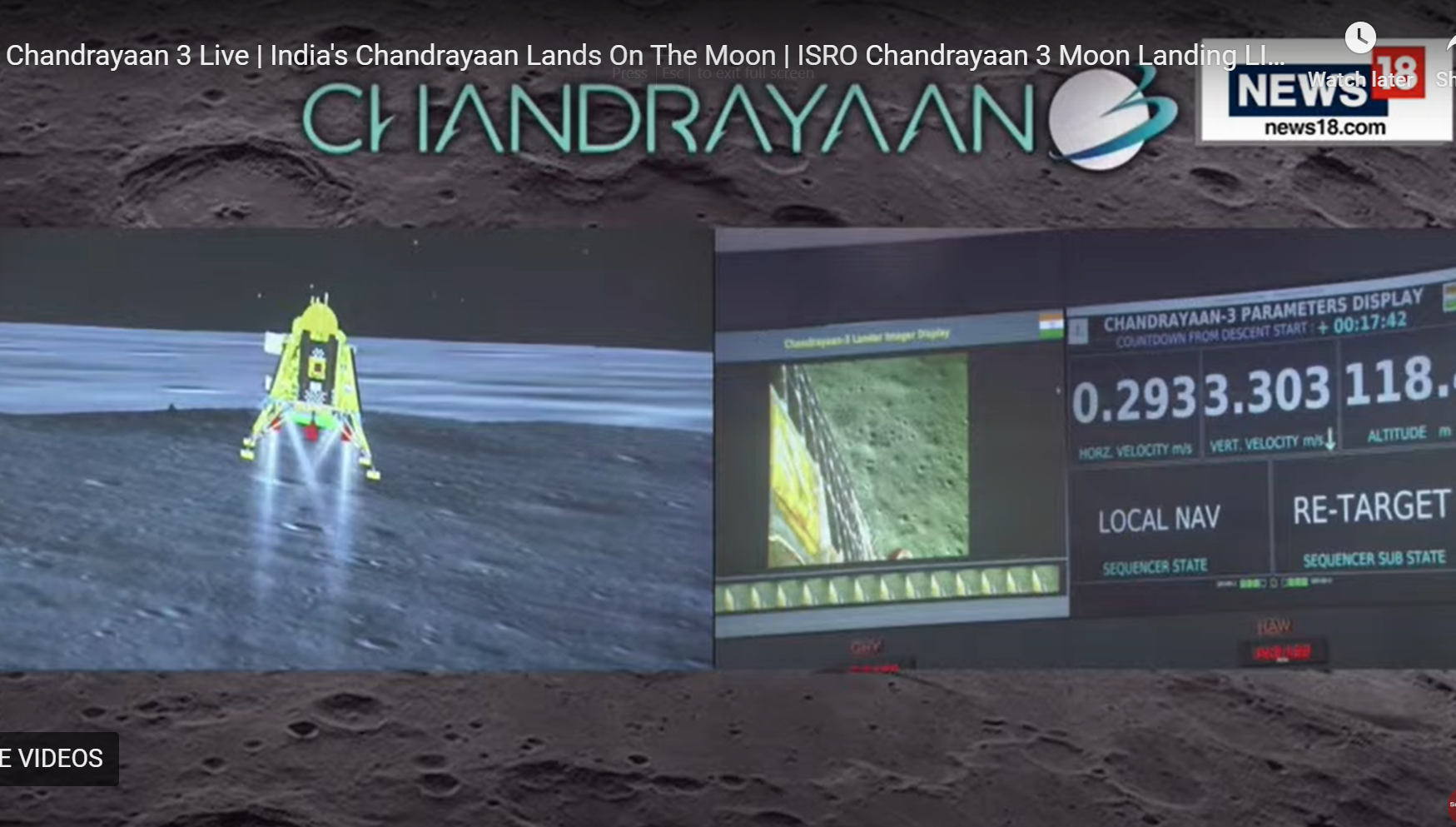 Индийската автоматична станция Чандраян 3 кацна успешно на повърхността на Луната