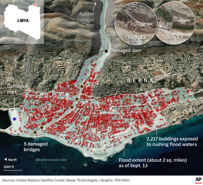 Катастрофалните наводнения причинени преди седмица в Либия от бурята Даниел
