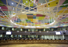 Заседателната зала на участниците в днешната среща на Европейския съвет. Снимка: ЕС