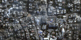 Сателитна снимка на болницата и околностите ѝ в Газа.