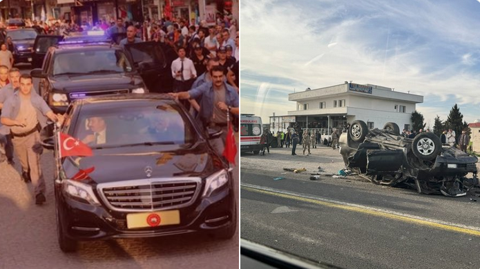 СподелиАвтомобил с охранители от кортежа на турския президент Реджеп Ердоган