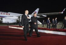 Президентът на Русия Владимир Путин и лидерът на Северна Корея Кин Чен-ун