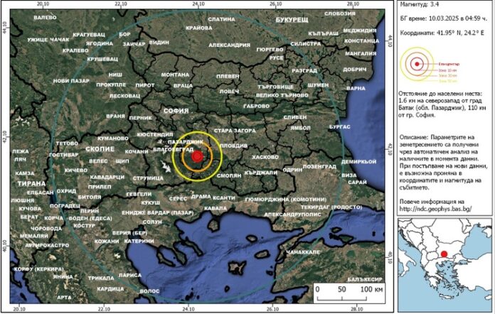 ОБНОВЕНА Земетресение с магнитуд 3,4 бе регистрирано тази сутрин в района на Батак, няма засечени последващи трусове