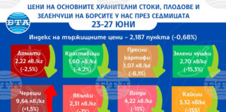 Зеленчуците и плодовете поевтиняват на борсите у нас в последната седмица на юни, по данни на ДКСБТ
