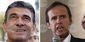 Кандидатът на Християндемократическата партия за президент на Боливия Родриго Пас (вляво) и опонентът му Хорхе "Туто" Кирога.