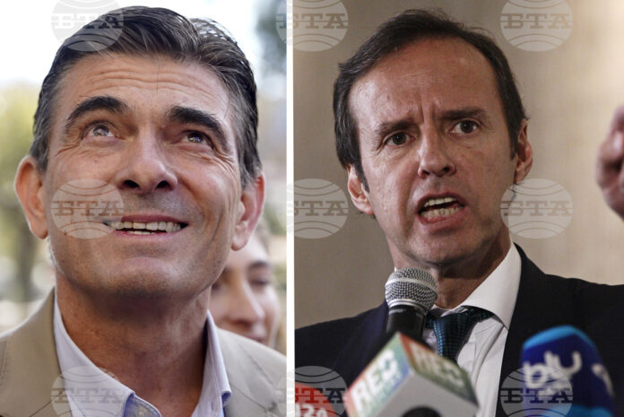 Кандидатът на Християндемократическата партия за президент на Боливия Родриго Пас (вляво) и опонентът му Хорхе "Туто" Кирога.