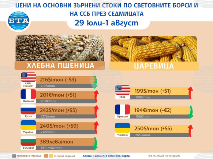 Цените на зърнените стоки по световните борси продължават да са колебливи в края на юли, отчитат от ССБ