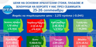 Повечето зеленчуци и плодове поевтиняват на борсите у нас през тази седмица, докато основни хранителни стоки поскъпват, по данни на ДКСБТ