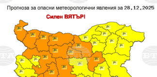 Предупреждение за силен и бурен вятър в неделя издаде НИМХ, в 12 области в сила ще бъде оранжев код