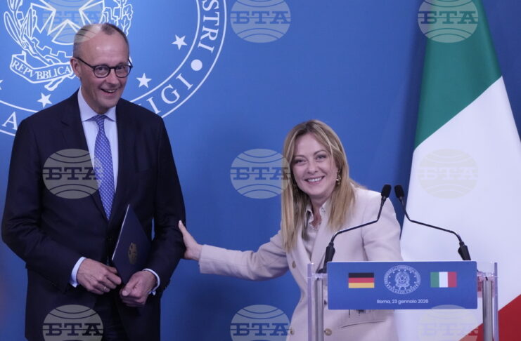 Фридрих Мерц и Джорджа Мелони по време на съвместната им пресконференция след срещата на върха Германия-Италия в Рим, 23 януари 2026 г.