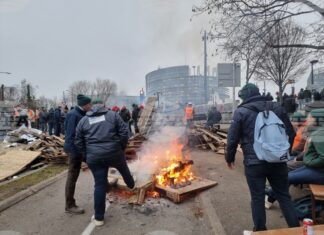 Кратки сблъсъци избухнаха между протестиращите земеделци и полицията пред Европейския парламент