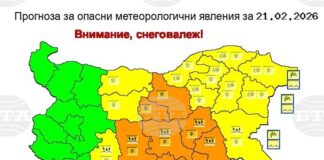 Жълт и оранжев код за значителни валежи от дъжд и сняг издаде за 20 области за утре Националният институт по метеорология и хидрология