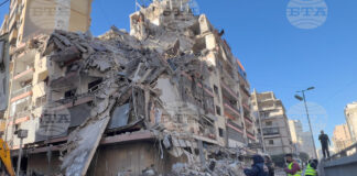 Унищожена сграда в предградие на ливанската столица Бейрут след израелски удар.