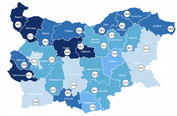 Коефициент на смъртност по области