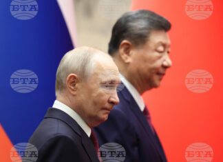 Руският президент Владимир Путин и Китайският му колега в Голямата зала на народа в Пекин, 20 май 2026 г.