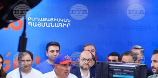 Премиерът на Армения Никол Пашинян на пресконференция след поедата на парламентарните избори. 8 юни 2026 г.
