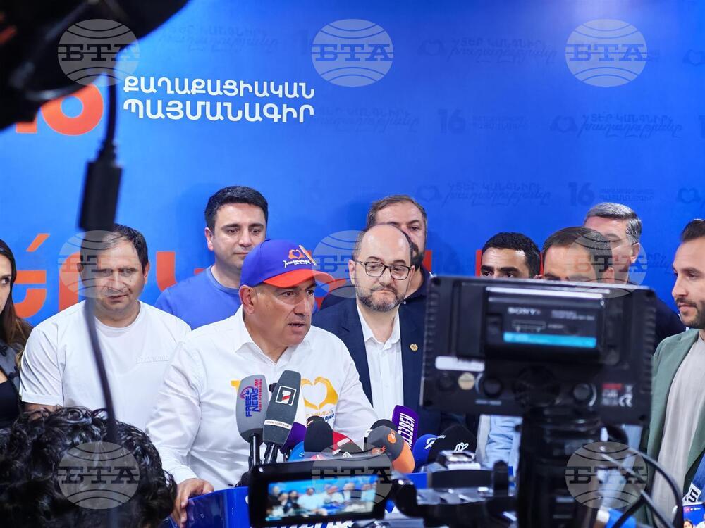 Премиерът на Армения Никол Пашинян на пресконференция след поедата на парламентарните избори. 8 юни 2026 г.