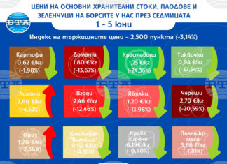 Спад на цените на повечето плодове и зеленчуци на борсите у нас през първата седмица на юни отчитат от ДКСБТ