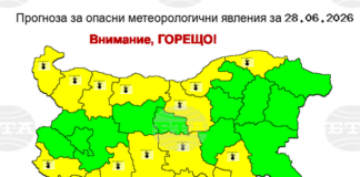 Жълт код за опасно горещо време е обявен днес в 14 области на България