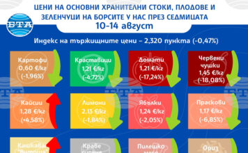 Повечето зеленчуци и плодове поевтиняват на борсите у нас през седмицата, по данни на ДКСБТ