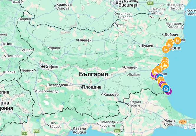 Интерактивна карта дава бърз достъп до водните бази по Българското Черноморие