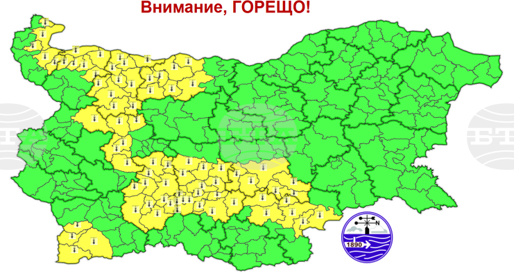 Жълт код за високи температури е обявен за 10 области в страната