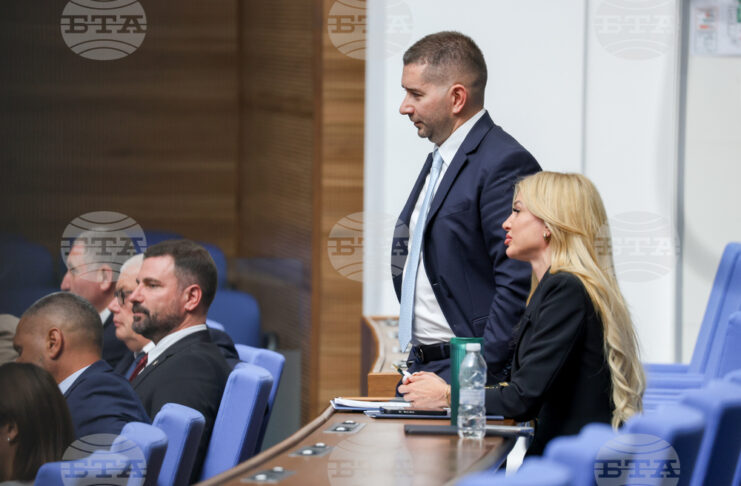 На снимката: депутатът от "Прогресивна България" Слави Василев и заместник-министърът на икономиката, инвестициите и индустрията Михаела Карадимова